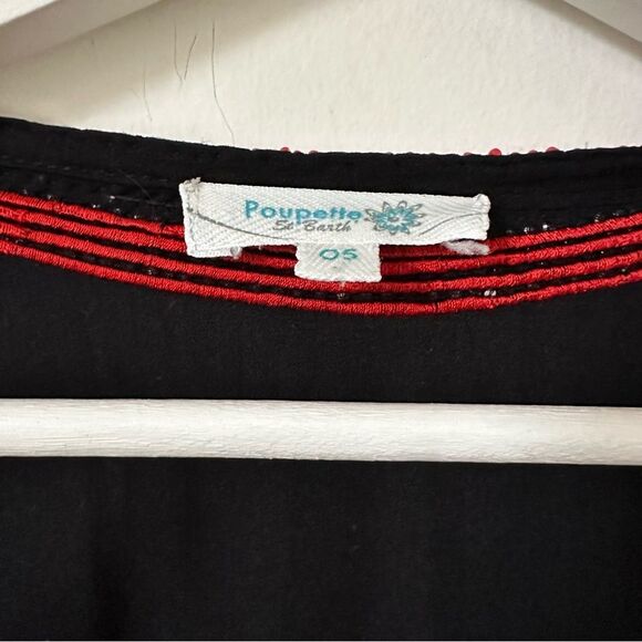 Poupette St Barth Mini Black Dress Cover Up Beaded One Size - Picture 6 of 8